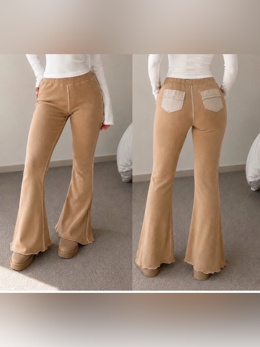POL women’s Camel colored Knit flare leg pants - like new!